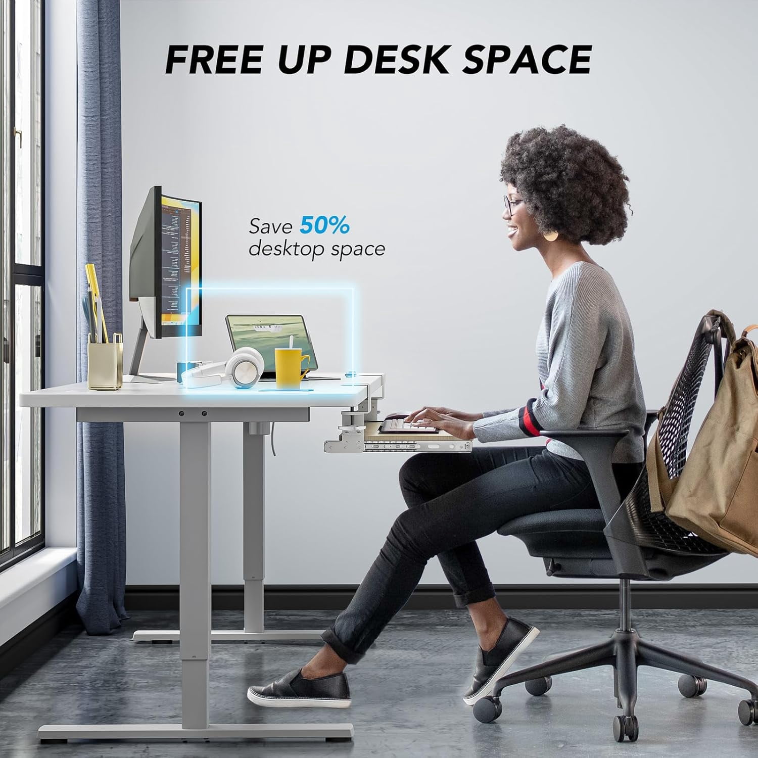 Under Desk Pull Out Keyboard Tray with Sturdy C Clamp Mount System, 27.3 x 11 Inch Slide-Out Platform Computer Drawer for Typing