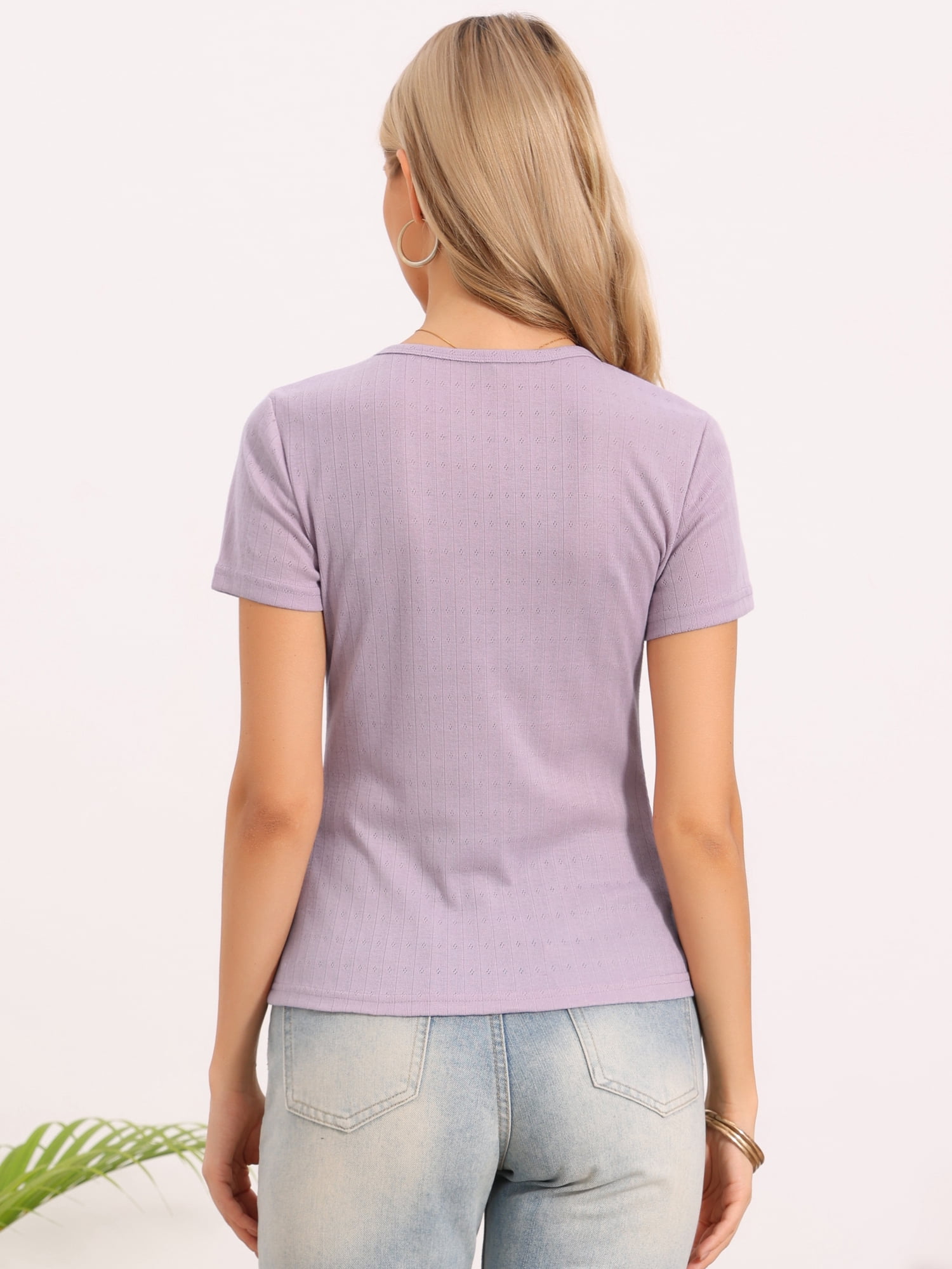 DARING DIVA Women's Henley Short Sleeve V Neck Button T Shirts Ribbed Knit S Dusty Pink