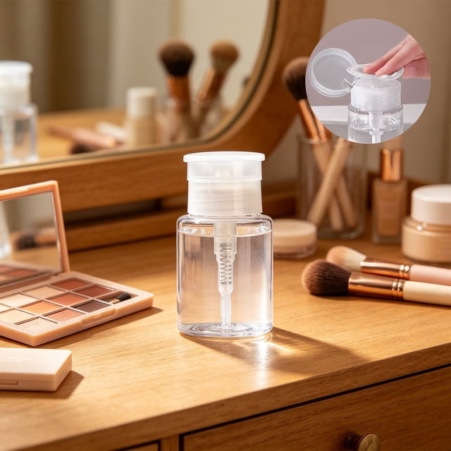 Transparent Plastic Press Bottle 200ml, Leak-Proof Travel Container for Makeup Remover, Lotion, Nail Polish Remover, Portable Refillable Pump Bottle
