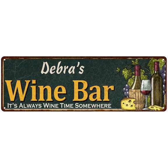 Debra's Wine Bar Green Chic Sign Home Kitchen Decor Gift 6x18 106180001040