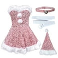 thumbnail image 2 of Christmas Dress for Women Sexy Santa Costume Strapless Velvet Mini Dress with Hat Belt Choker Holiday Outfit, 2 of 8