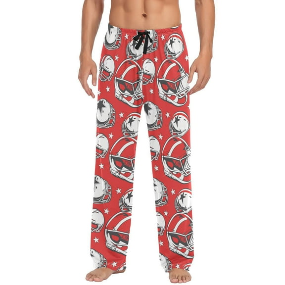 JSTEL American Football Helmet Stars Men's Sleepwear Mens Pajama Pants Bottoms with Pockets, S