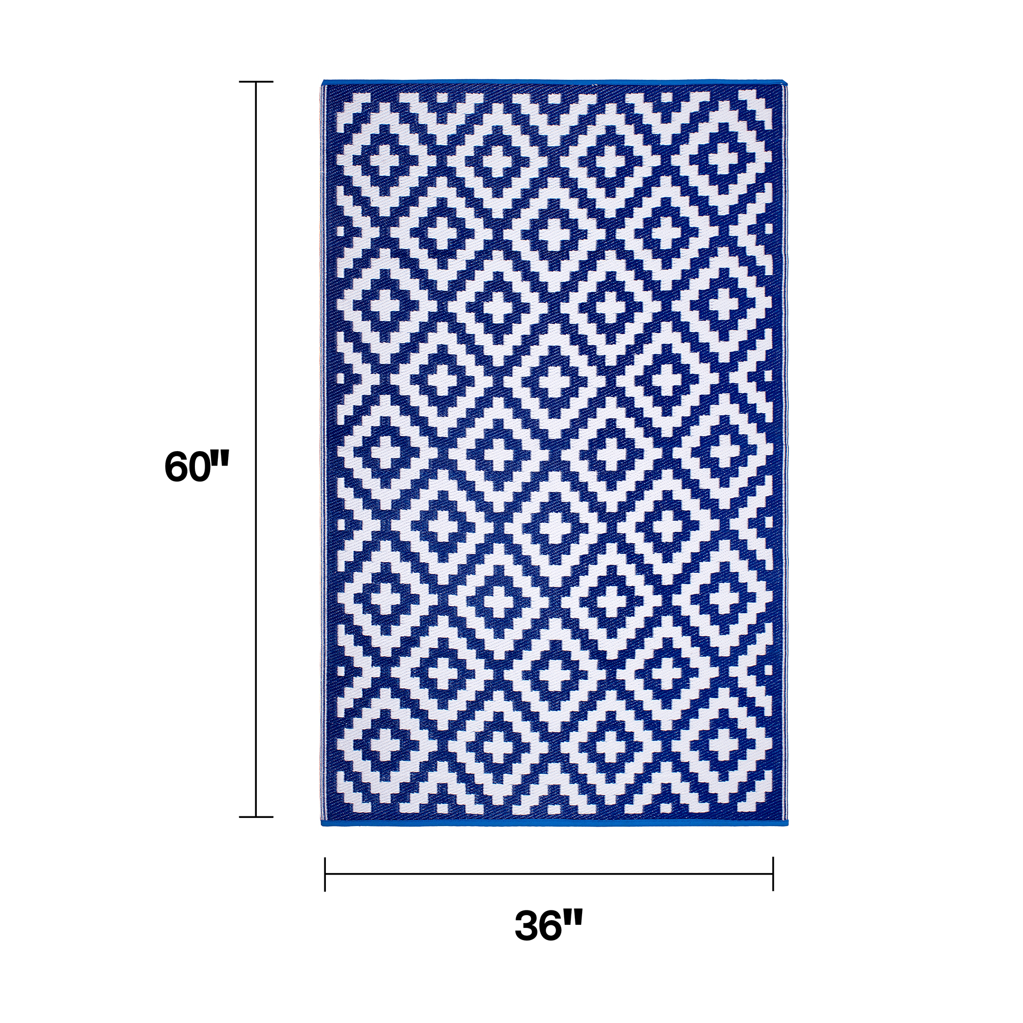 FH Home Outdoor Rug - Waterproof, Fade Resistant, Crease-Free - Premium Recycled Plastic - Geometric - Porch, Deck, Balcony, Mudroom, Laundry Room, Patio - Aztec - Blue & White - 3 x 5 ft