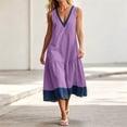 thumbnail image 6 of Oksale Flowy Dresses for Women Trendy Denim Print Deep V Neck Tank Dress with Pockets Loose Cozy Midi Vacation Dresses Purple L, 6 of 10