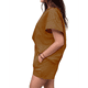 thumbnail image 2 of Conjunto de Pijama de 2 Piezas para Mujer, de Color Liso, con Cuello Redondo, Informal, de Tela Texturizada y Corta. Amarillo M, 2 of 7