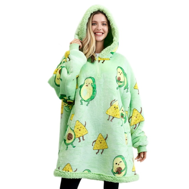 Manta portátil con capucha para reír, diseño de aguacate, sherpa, cálida