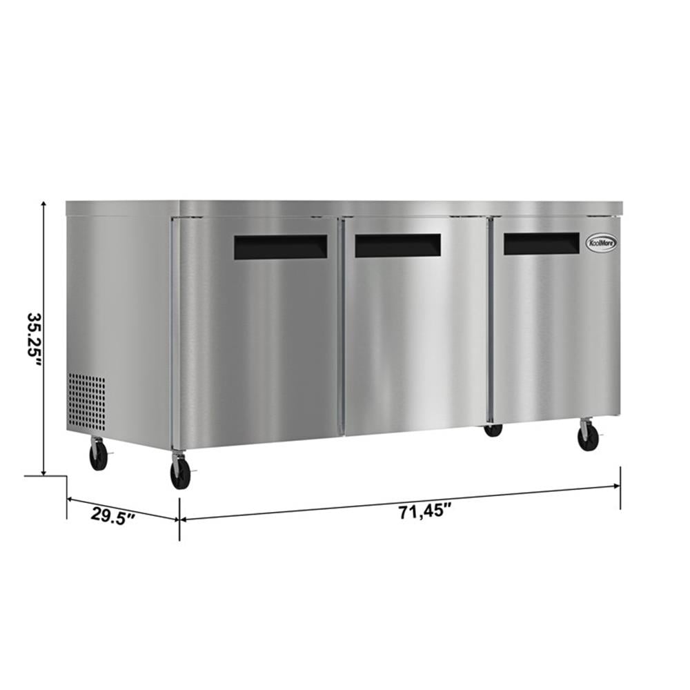 Pemberly Row 72" 3 Door Commercial Undercounter Refrigerator 18 cu. ft. in Black