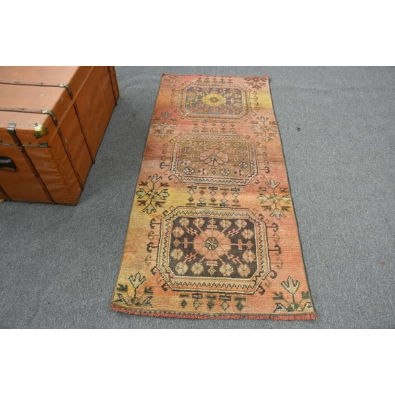 Vintage Rug, Accent Rug, Turkish Rug, Oushak Rug, 32x70 inches Orange Carpet, Bohemian Area Rugs, Outdoor Rug, Entry Rug, 11070