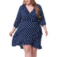 thumbnail image 1 of Vestido de talgrande pamujer, lunares, casual, cuello en V, man3/4, vestido midi ajustado y acampanado Azul marino 3XL, 1 of 5
