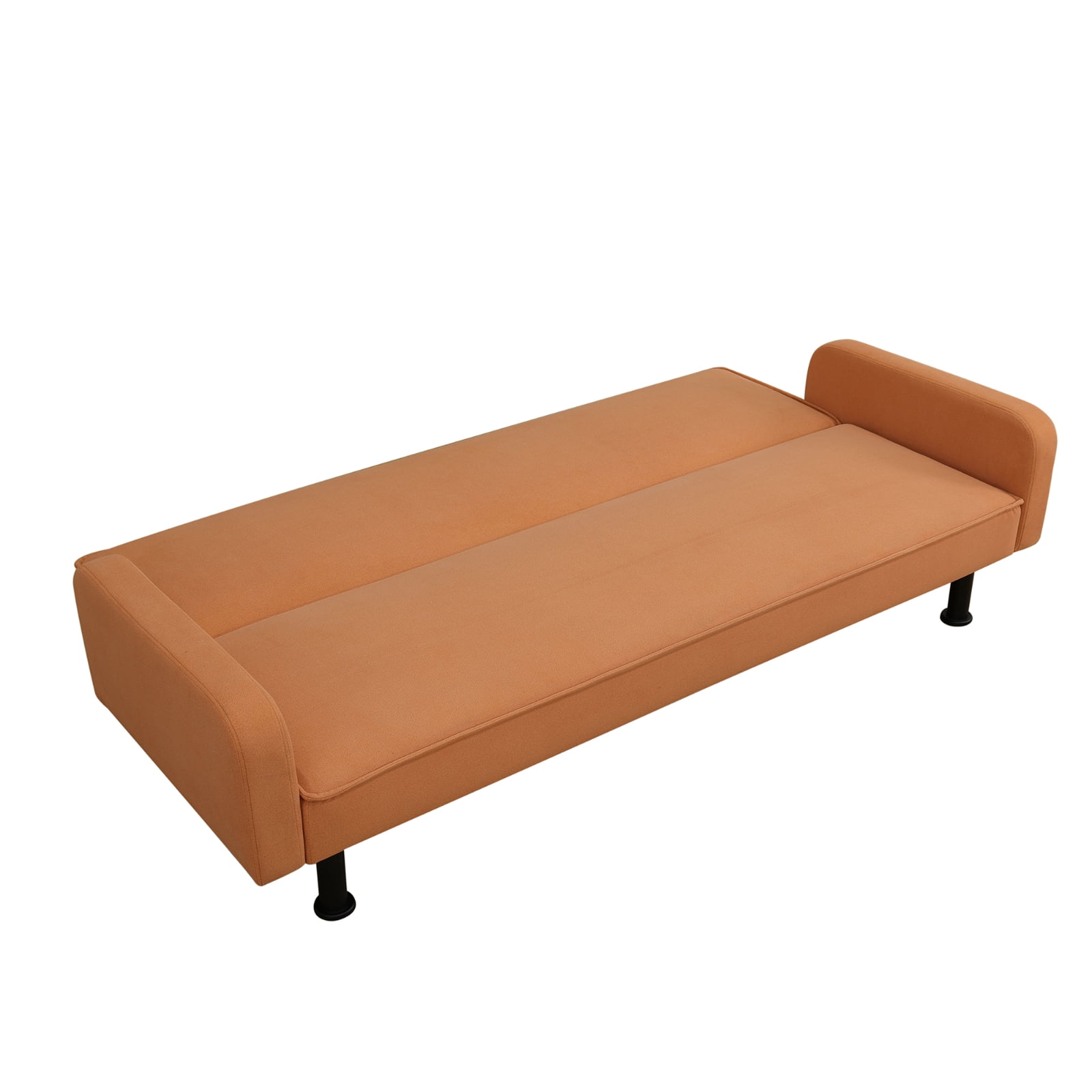 Futon Sofa Bed, Velvet Comfy Futon Couch Bed Convertible Sleeper Sofa with Adjustable Backrest, Orange