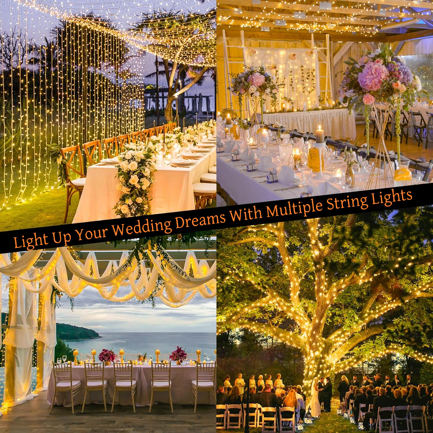 168FT Christmas Lights Outdoor  8 Modes Indoor String Lights for Outside Warm White