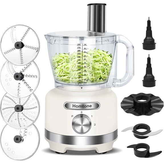 Homtone 600W 16 Cup Food Processor French-Fry Cutter Food Processors 9 Functions 7 Blades 3 Speeds