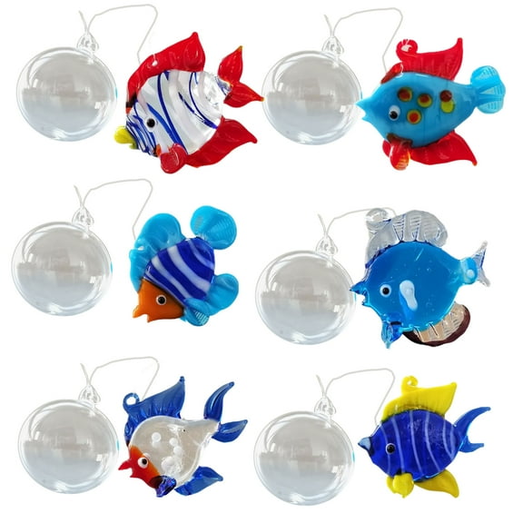 UNTERING (6Pieces) Colorful Glass Floating Fish Decors Aquarium Float Decoration Handcraft Bubble Designs for Home Decors