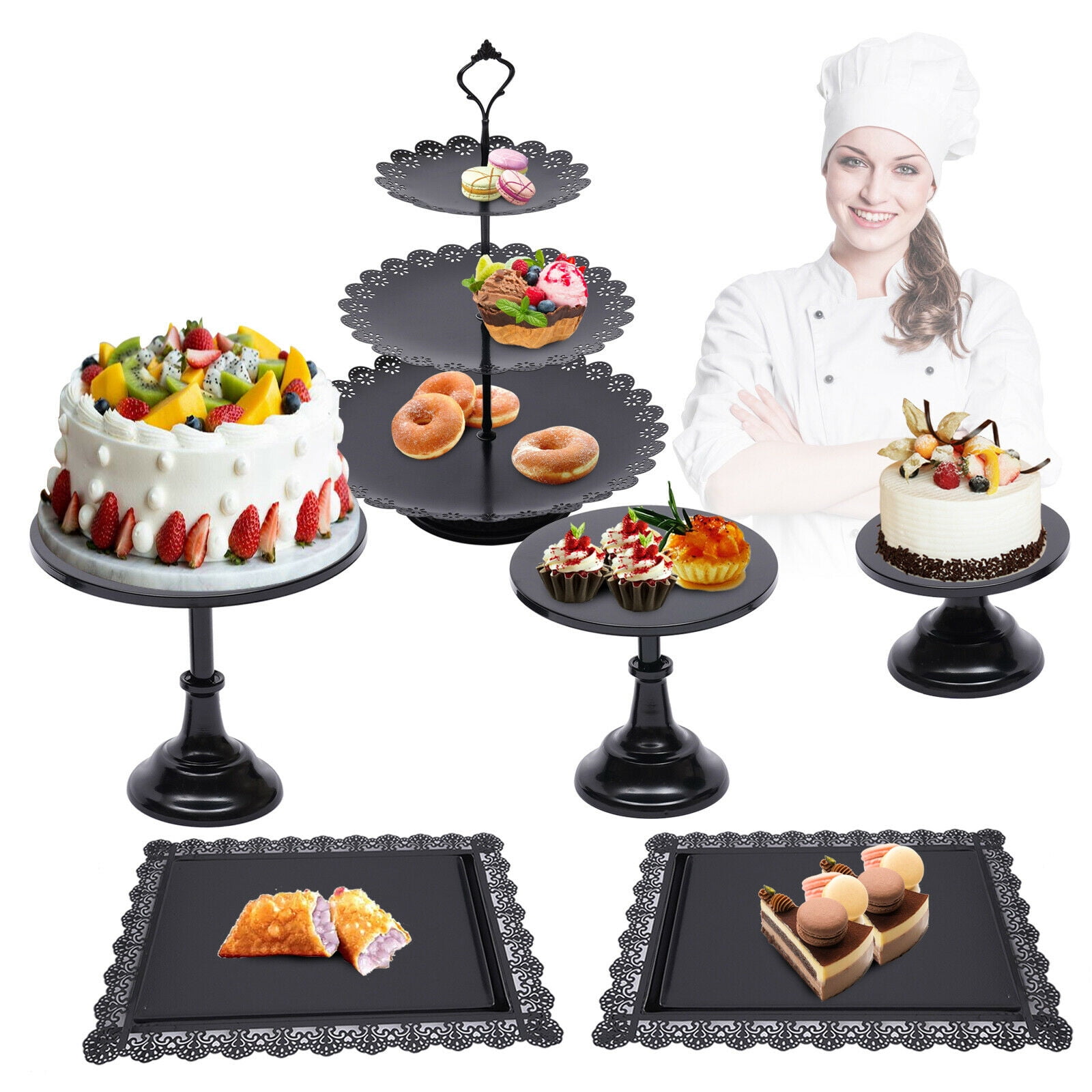 6Pcs Cake Cupcake Stand  Wedding Party Dessert Holder Crystal Decor Metal 