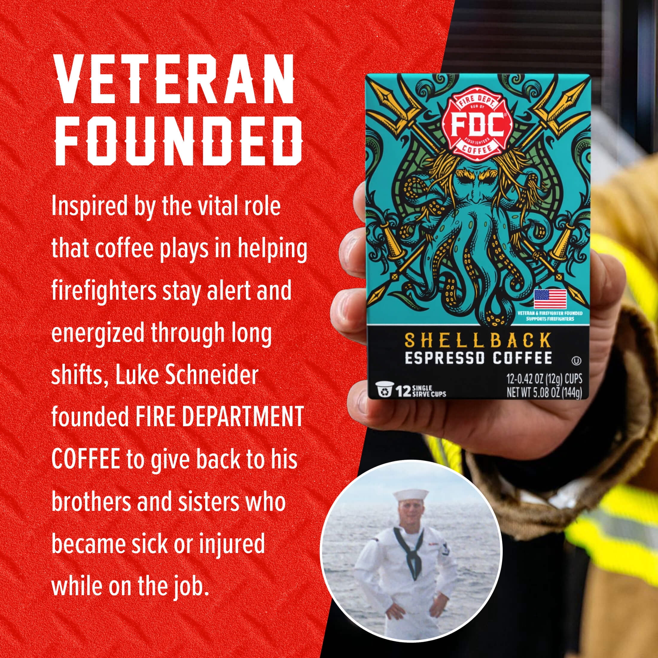 (6 pack) Fire Department Coffee, Shellback Espresso, Premium K-Cup Coffee Pods, Medium Roast, 12 Pack