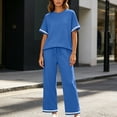 thumbnail image 4 of Mifsaly Comfy Lounge Sets for Women Casual Short Sleeve Crewneck T-Shirt and High Waisted Wide Leg Sweatpants Outdoor Travel Vacation Loungewear Blue,S, 4 of 7