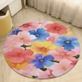 thumbnail image 4 of Floral Colorful Flower Soft Bedroom Round Area Rug, Washable Cute Nursery Circle Throw Mat, Non-Slip Contemporary Small Low Pile Floor Carpet for Dorm Bedside, 4 of 6
