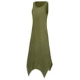 thumbnail image 3 of Women's Bohemian Beach Dress Round Neck Solid Color Tunic Dress with Asymmetrical Hem Green 2XL, 3 of 5