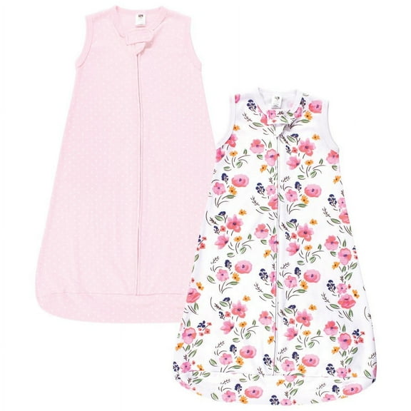 Hudson Baby Infant Girl Cotton Long-Sleeve Wearable Sleeping Bag, Sack, Blanket, Floral Bouquet Sleeveless, 0-3 Months