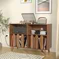 thumbnail image 4 of Large Record Player Stand, Vinyl Record Storage Holder with Power Outlet, Turntable Stand for Living Room (Walnut), 4 of 8