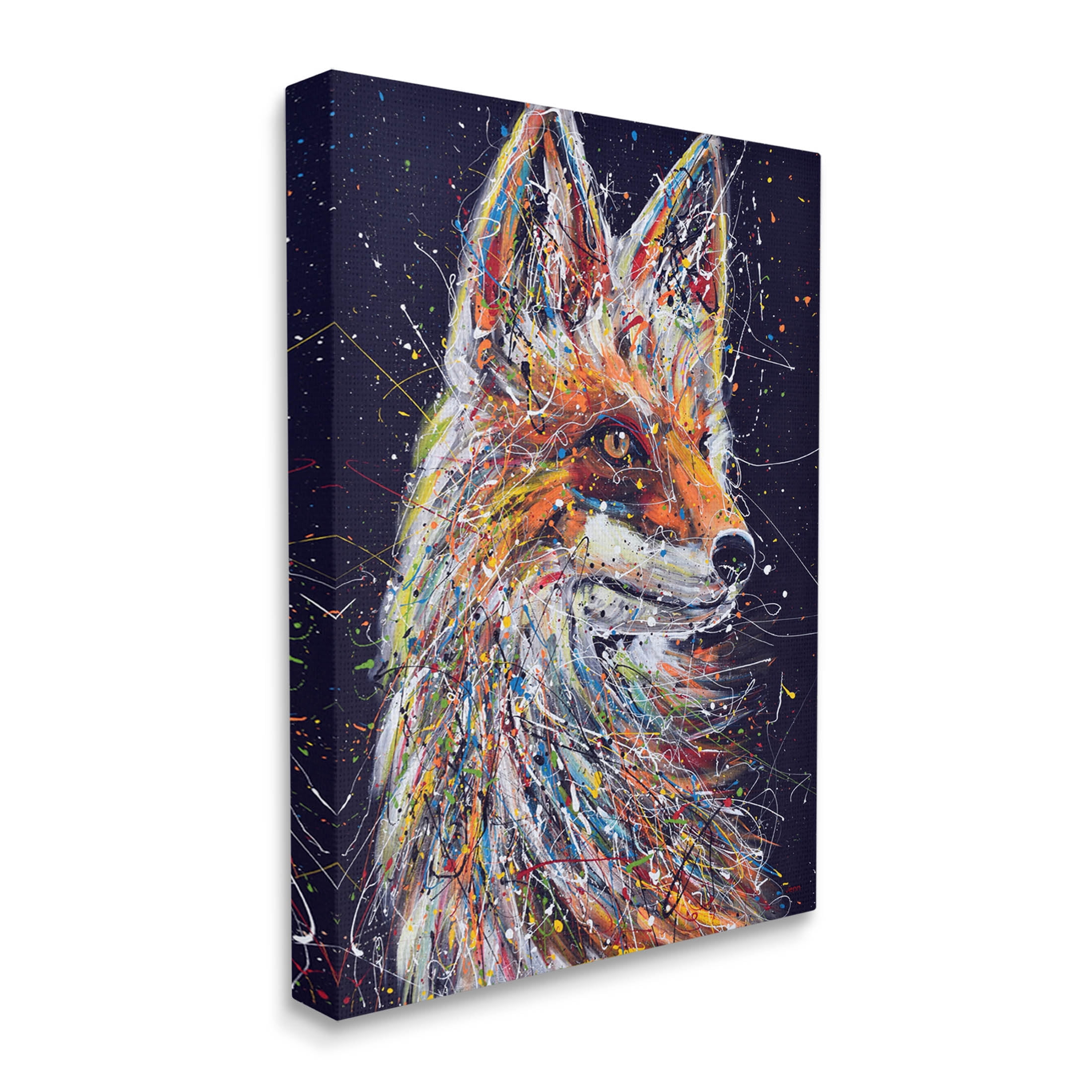 Contemporary Fox Urban Splatter Animals & Insects Painting Gallery Wrapped Canvas Print Wall Art