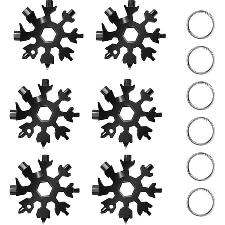 18-in-1 Snowflake Multi-Tool Stainless Steel Multitool Card Combination Compact Portable Outdoor Products Snowflake Tool Card 6Pack Black