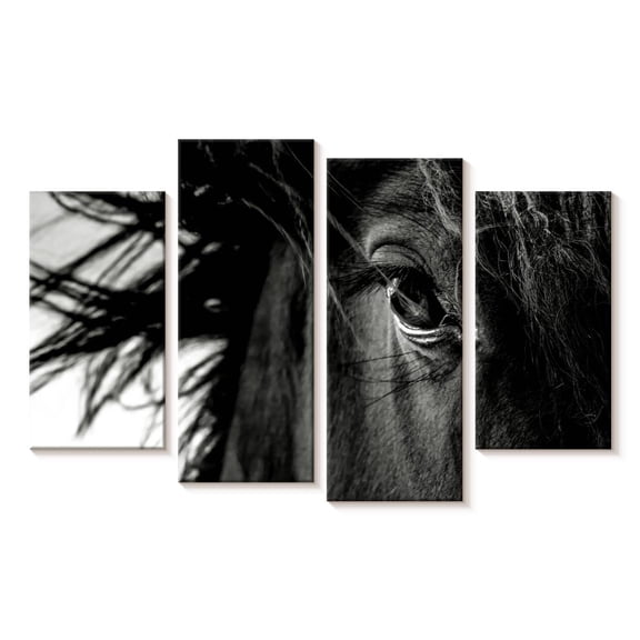 Elephant Stock Horse Up Close Wall Art - Horizontal Multi Panel Canvas - Living Room Wall Decor - Animal Multi Panel - Black And White Decor - 24" x 14"