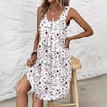 thumbnail image 2 of Morttic Plus Size Women Floral U-Neck Pleated Sleeveless Tank Sundress Loose Flowy A-Line Summer Casual Beach Dress White，S, 2 of 6