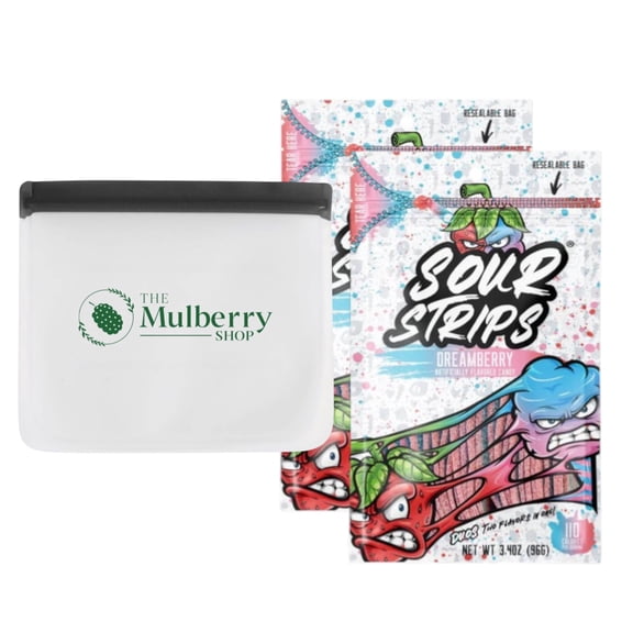 Sour Strips Dreamberry Candy 3.4 oz Bags 2 Pack with Storage Bag by The Mulberry Shop