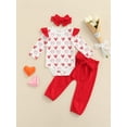 thumbnail image 2 of Kiapeise Baby Girl Valentine 's Day Outfits Love Heart Ruffles Romper Pants Headband 3Pcs, 2 of 8