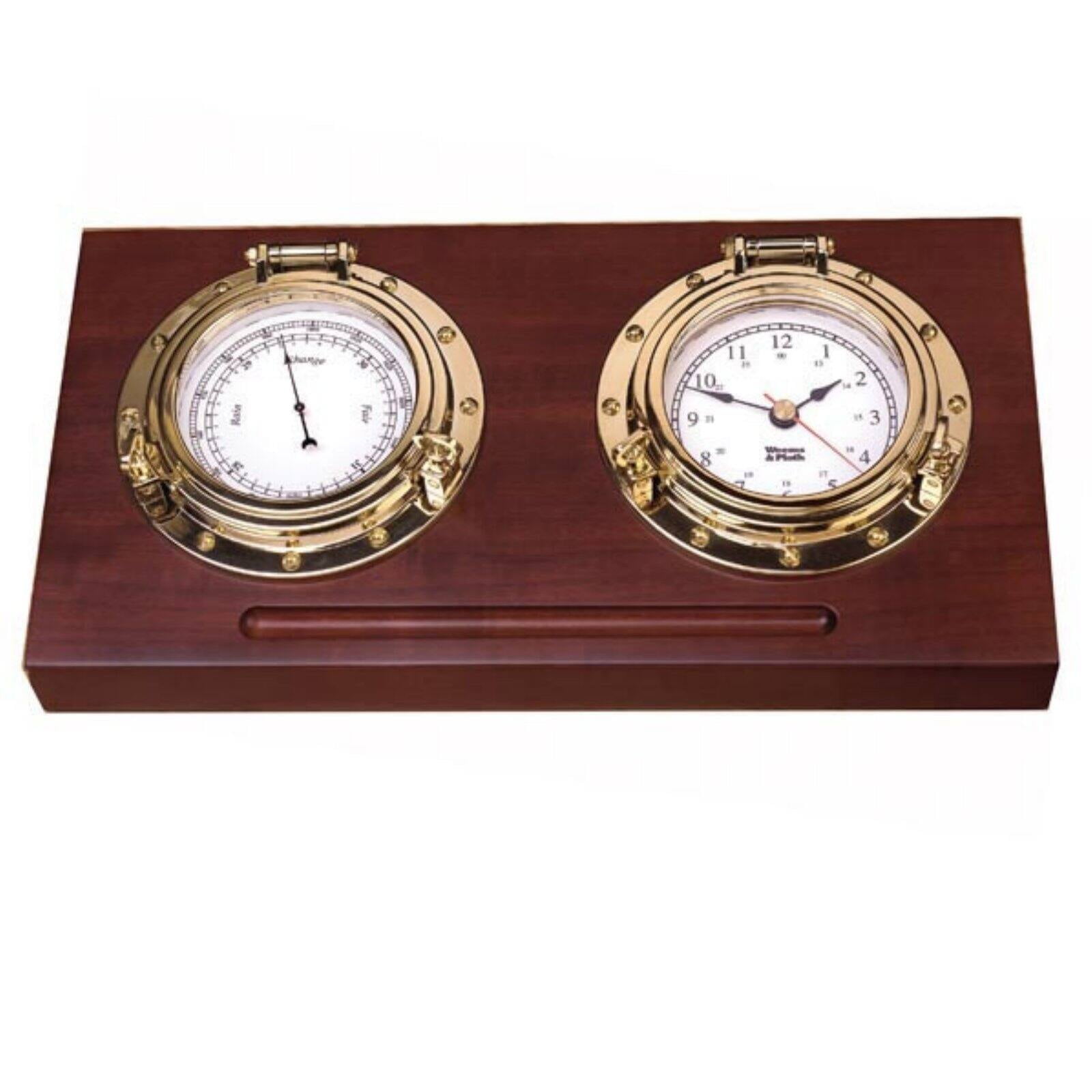 Weems and Plath Porthole Desk Barometer and Clock Set