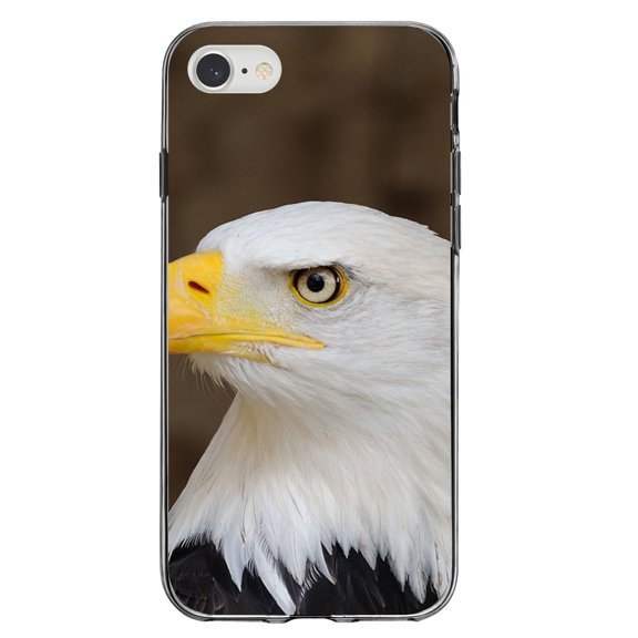 DistinctInk Clear Shockproof Hybrid Case for iPhone 7 8 SE (2020 Model) 4.7" Screen TPU Bumper Acrylic Back Tempered Glass Screen Protector - American Bald Eagle - Animal Print
