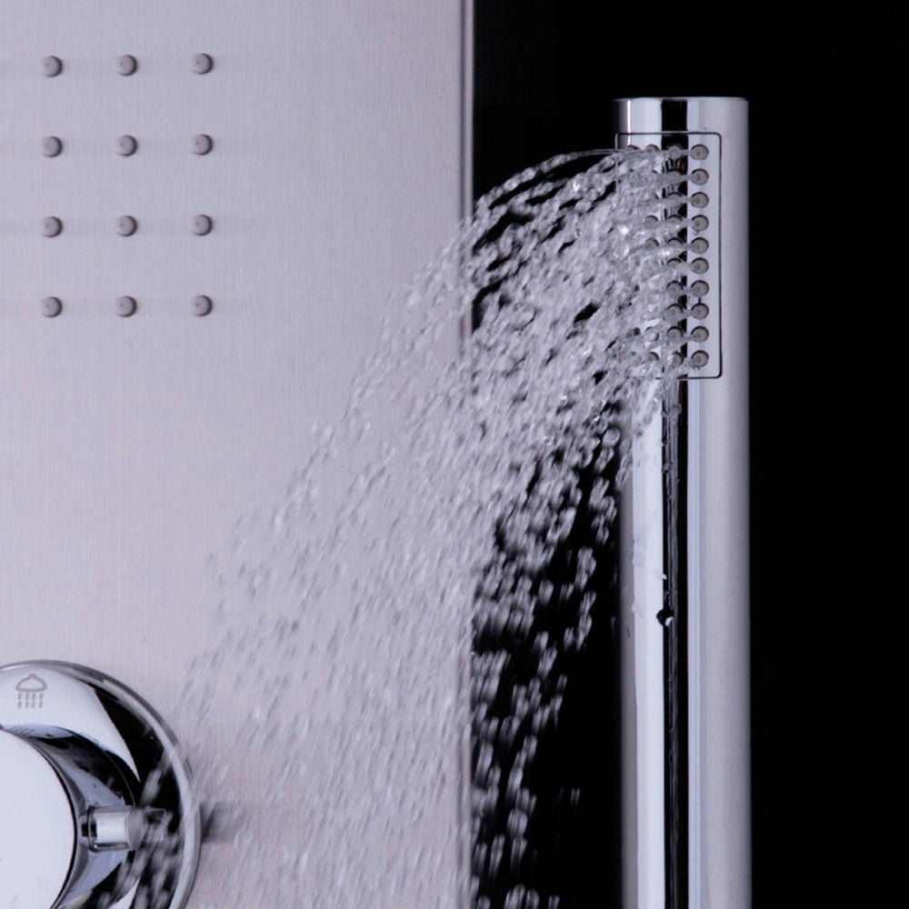 Finihen Shower Panel, Shower Panel Tower System, 57 Inch Stainless Steel Shower Panel With Massage Jets and Hand Shower, Silver Finihen Shower Panel, Shower Panel Tower System, 57 Inch Stainless Steel Shower Panel With Massage Jets and Hand Shower, Silver