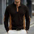 thumbnail image 2 of Tops de Verano de Manga Larga para Hombres Cuello de Pie Color Bloque Botón Abajo Camisa, Tops de Manga Larga Patchwork Blusa Casual con Ajuste Relajado, Chaqueta de Moda Ligera, 2 of 8