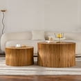 thumbnail image 3 of Vintage Fashion Style Cylindrical Nesting Coffee Table Set with Vertical Textured Embossed Design for Living Room, Office and Dining Room, Natural (Set of 2), 3 of 20