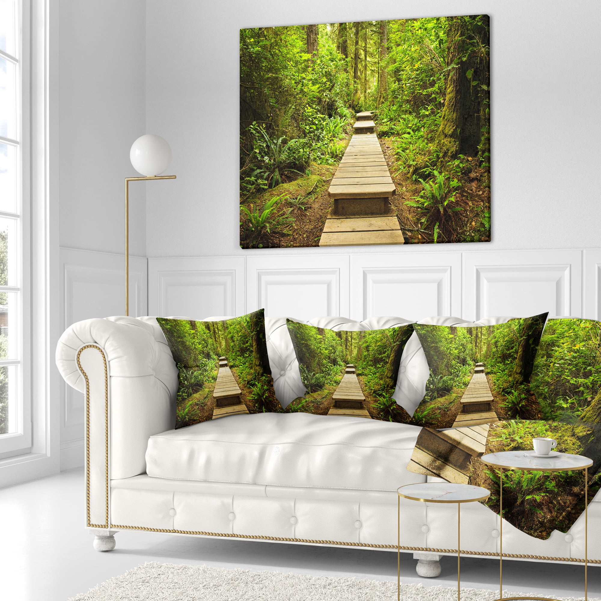 Designart Path in Temperate Rainforest - Landscape Photography Throw Pillow - 18x18