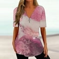 thumbnail image 2 of Women's V Neck Blouse Dressy Casual Tops for Lady Fashion 2024 Vintage Short Sleeve Loose Fit Flowy Tunic Tops Summer Clothes for Teen Girls Comfy Casual Shirts Tie Dye Pink T Shirts XL, 2 of 5