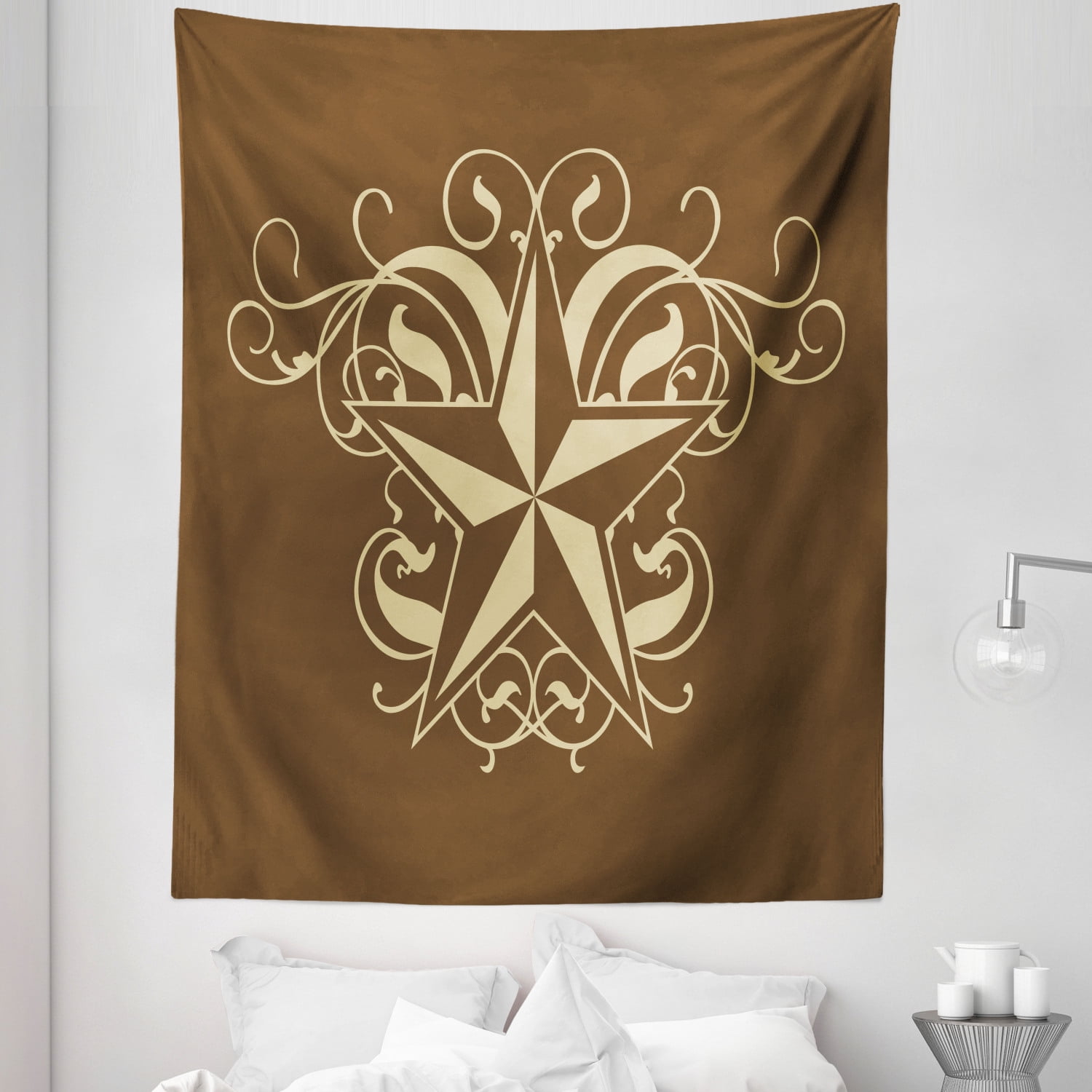 Prehistoric Country Tapestry, Baroque Style Star Floral Curves Swirls