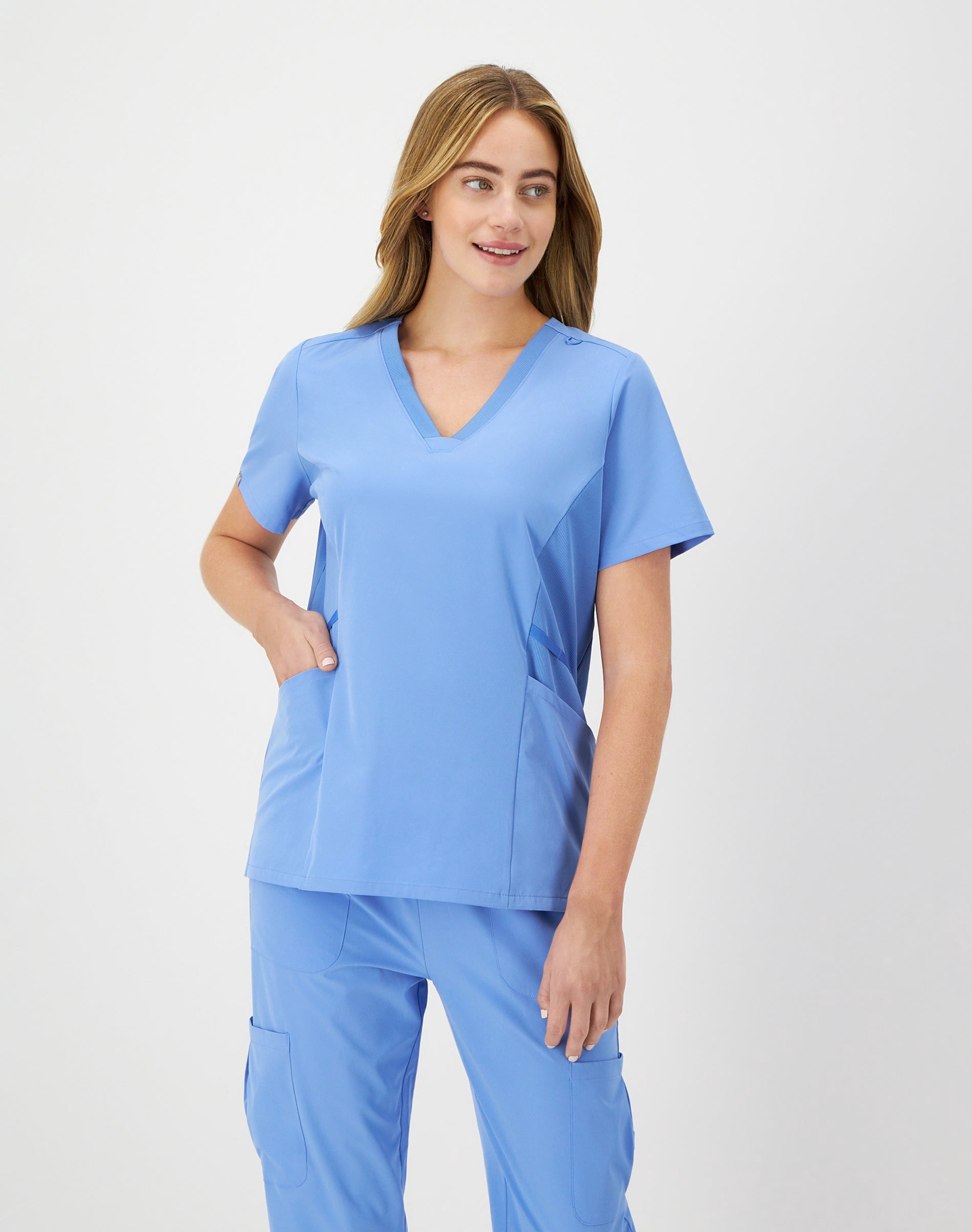 Hanes Comfort Fit Scrubs Women's Scrub Top Ceil Blue M