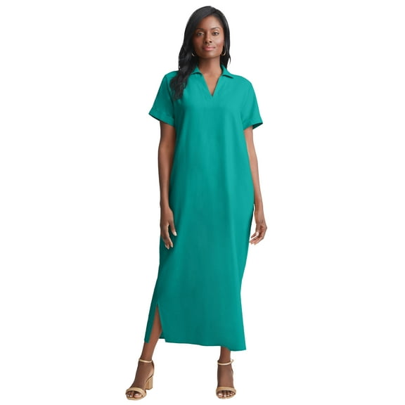 Jessica London Women's Plus Size Linen Short Sleeve Maxi Dress