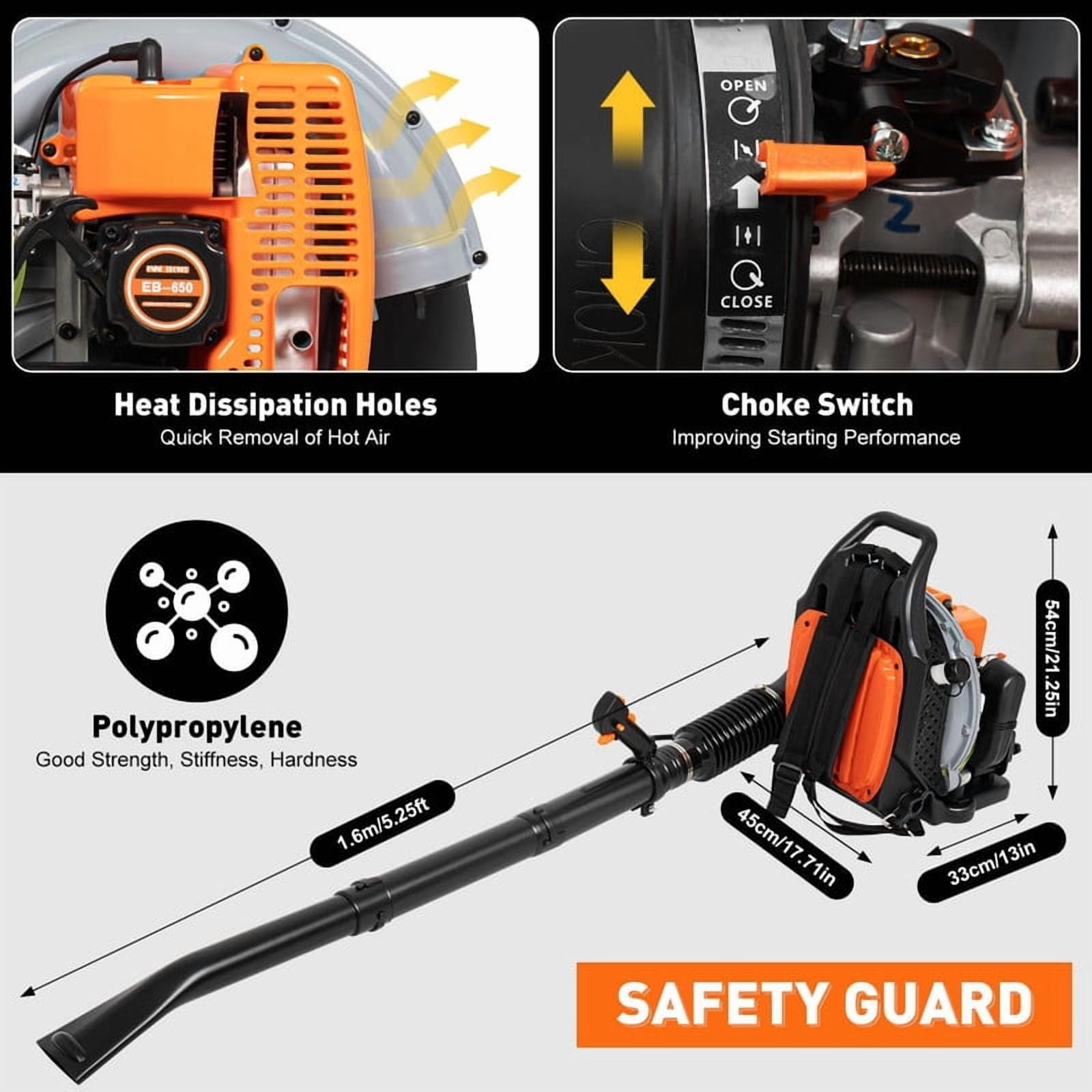 Gas Powered Backpack Leaf Blower – 63CC 2-Cycle Engine, 665CFM & 205MPH for Heavy Duty Commercial Lawn Care, Wet Leaf & Debris Removal