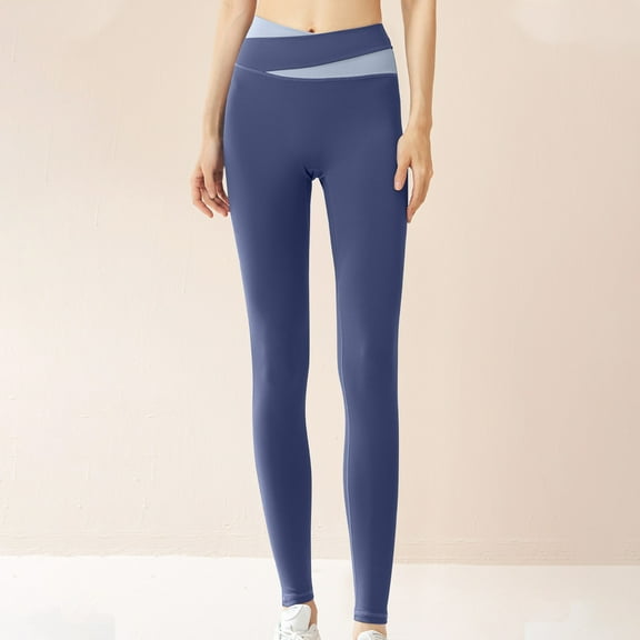 Women's Yoga Pants High Waist Hip Lifting Fitness Stretchy Workout Pants Running Sports Tights Blue XL