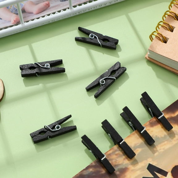 MIPCASE 100 Pcs Mini Close Pins Black Wood Hanging Photos for Christmas