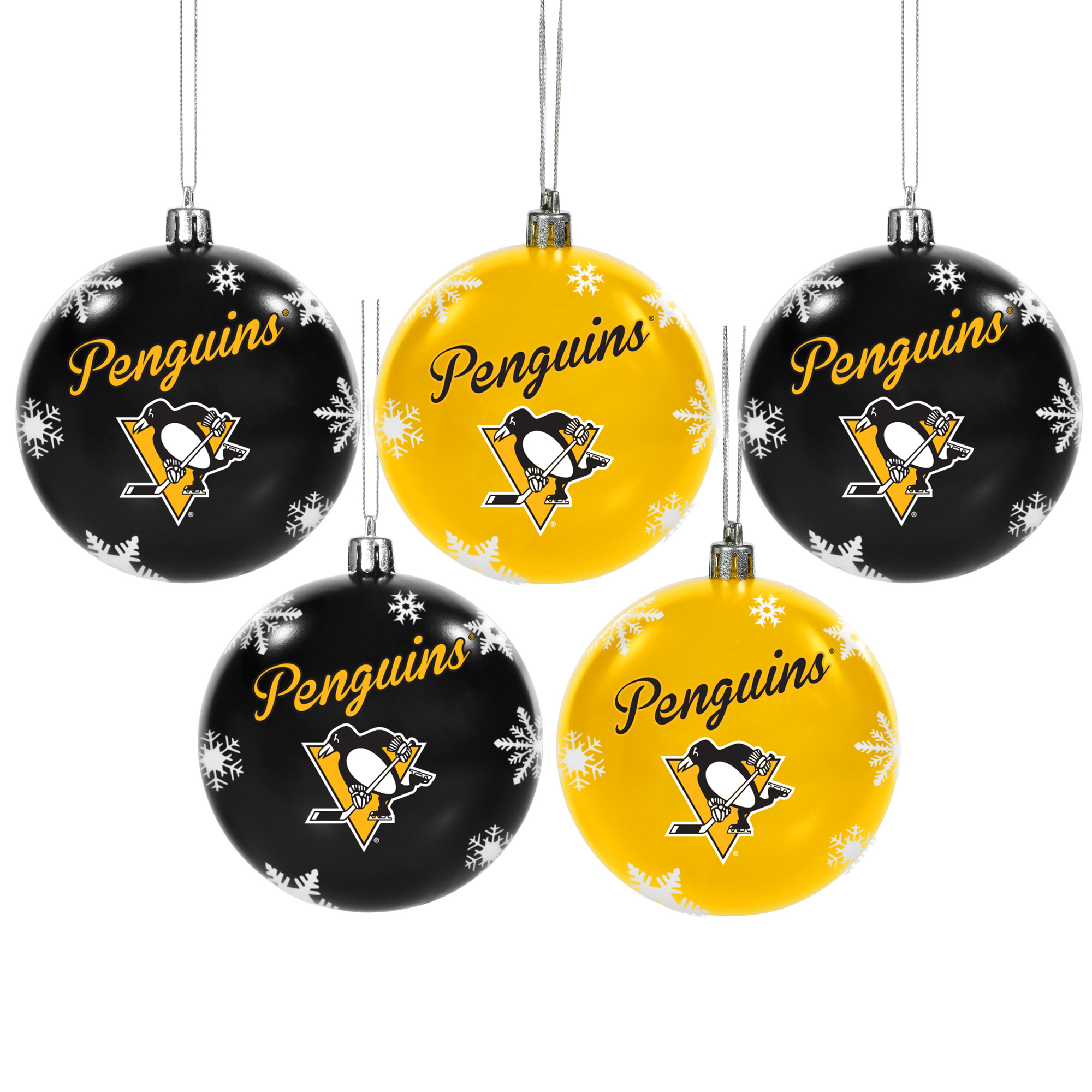 Pittsburgh Penguins 5Pack Set of Shatterproof Ball Ornaments No Size