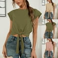 thumbnail image 2 of Mittory Womens Tie Knot Front Cropped T-Shirt Summer Casual Crew Neck Rolled Short Sleeve Crop Tops Tees, 2 of 4