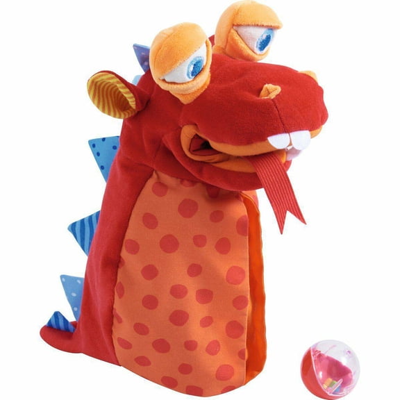 HABA Glove Puppet Eat it Up Dragon - Hand Puppet That Eats Small Objects, for Ages 18 Months Plus, Sensory Hand Puppets, Preschool Toys