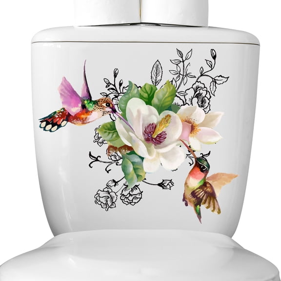 Birds Flowers Toilet Lid Decal Commode Sticker for Bathroom Decorative Flower Sticker Decoration Public Toilet Sticker