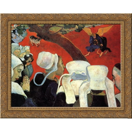 The Vision after the Sermon (Jacob wrestling with the Angel) 24x20 Gold Ornate Wood Framed Canvas Art by Paul Gauguin