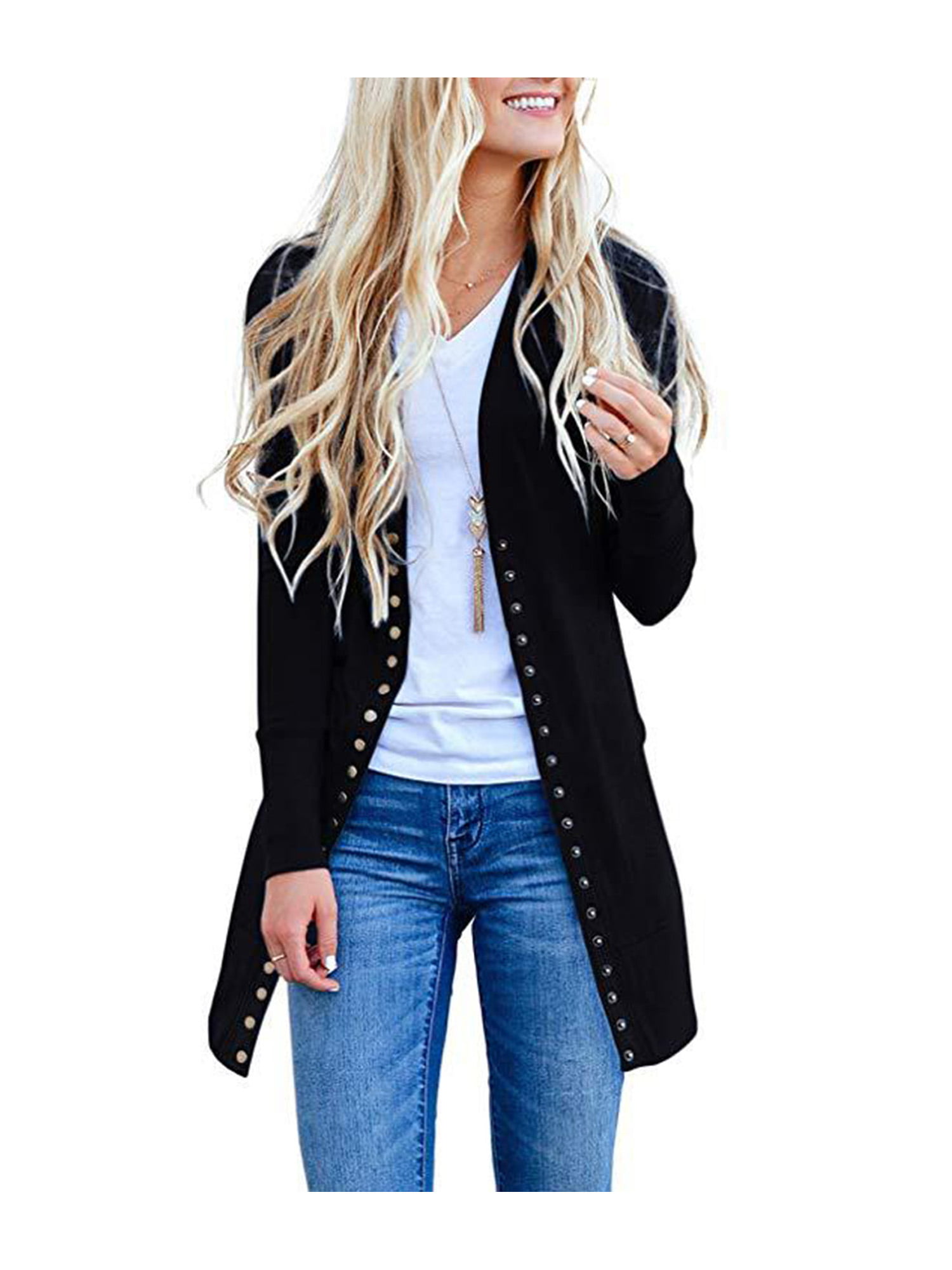 Women Sweatshirt Coat Ladies Solid Long Sleeve Denim Buttons Blazer Jeans Jacket Cardigan Coat