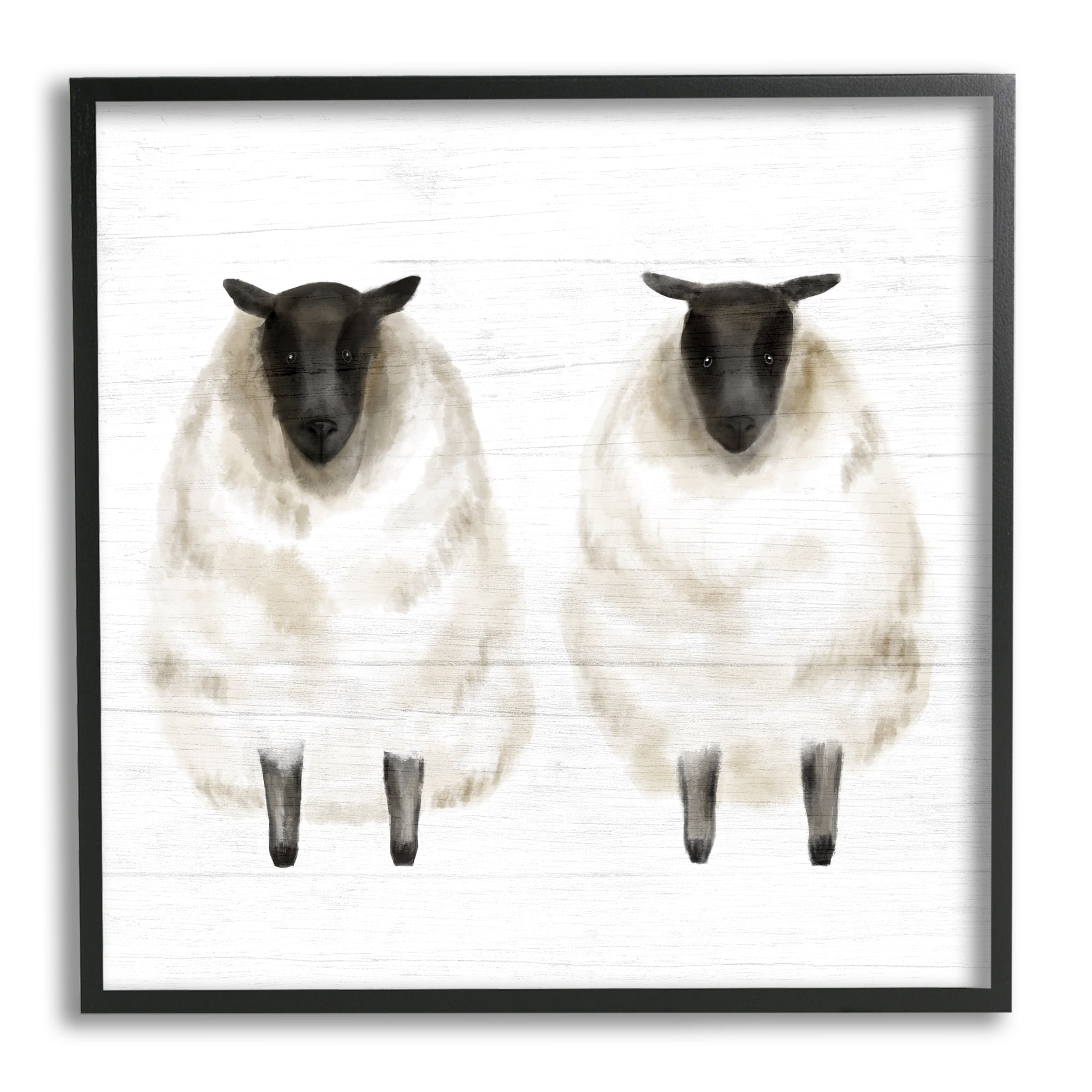 Stupell Industries Two Sheep Standing Rustic Grainy Farm Sign Graphic Art White Framed Art Print Wall Art, Design by Daphne Polselli